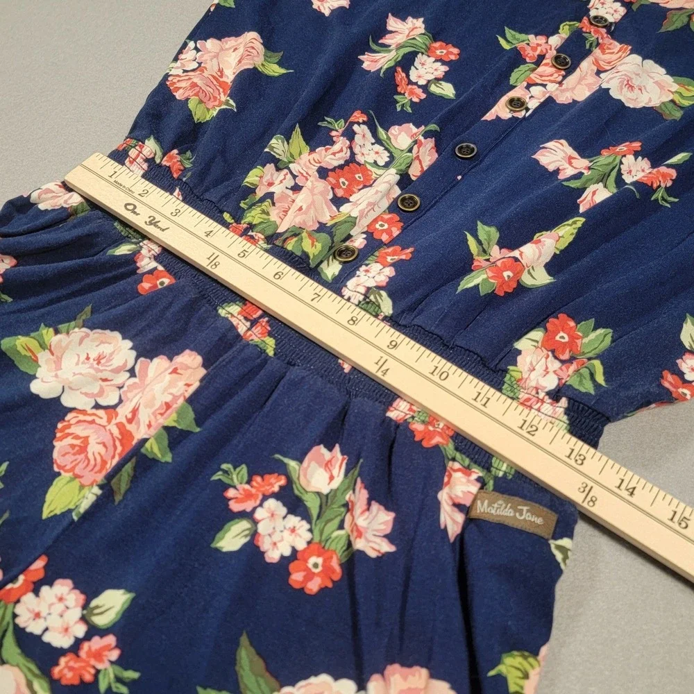 Matilda Jane Be Bold Romper Navy‎ Pink Floral Print Short Sleeve Women's Small